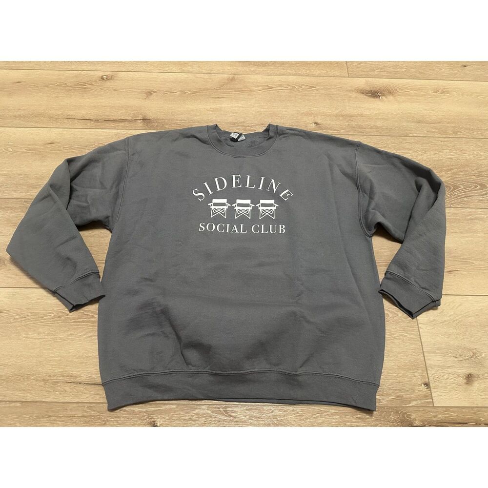 Women's Sideline Social Club Crew Neck Soccer Mom Sweatshirt Gray EUC
